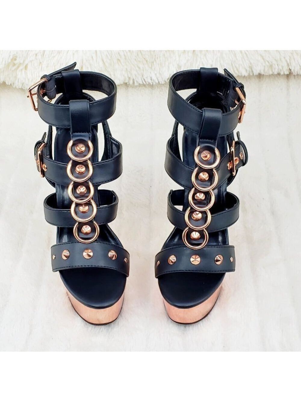 Delight 658 Rose Gold High Heel Platform Cage Sandals Shoes - Picture 2 of 14